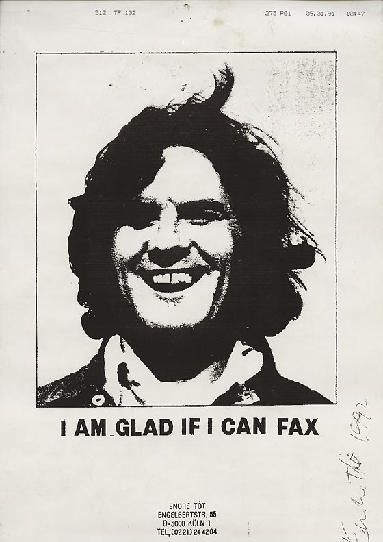 Fax by Endre Tót for Artpool’s Faxzine, 1992.