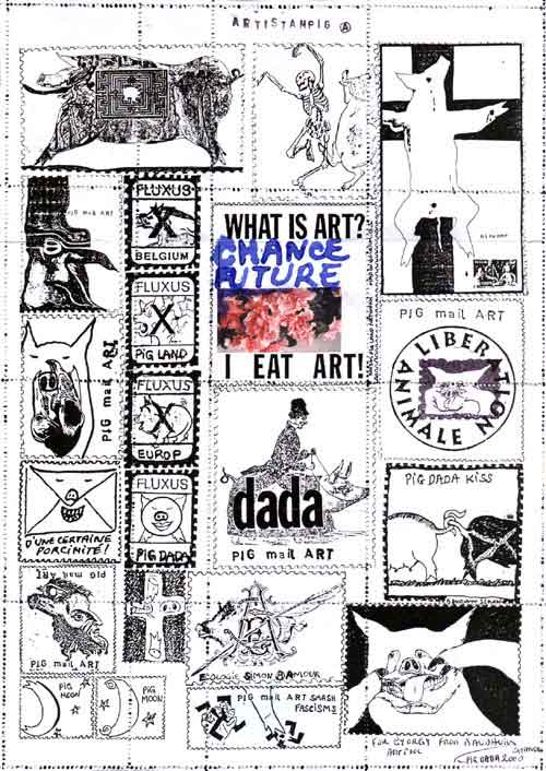 WHAT IS ART? I EAT ART!, stamp sheet by DADA PIGmailART / Baudhuin SIMON