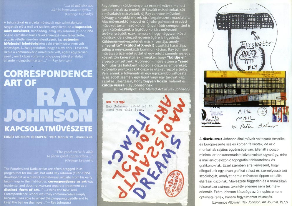Az Artpool meghívója a „Ray Johnson kapcsolatművészete” című kiállítás megnyitójára, 1997. február 19.