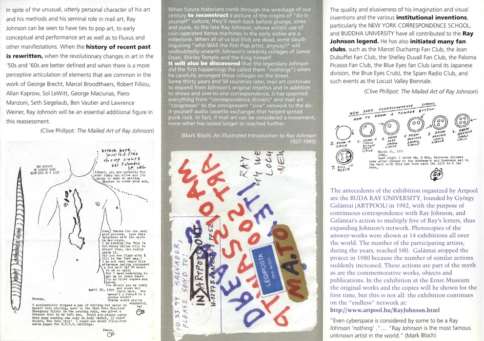 Az Artpool meghívója a „Ray Johnson kapcsolatművészete” című kiállítás megnyitójára, 1997. február 19.