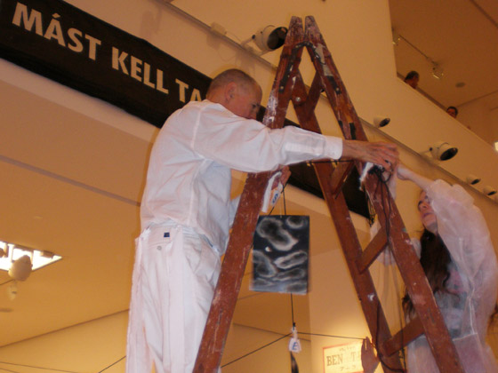 Building the Fluxus East exhibition, Ludwig Museum, Budapest, 2008.