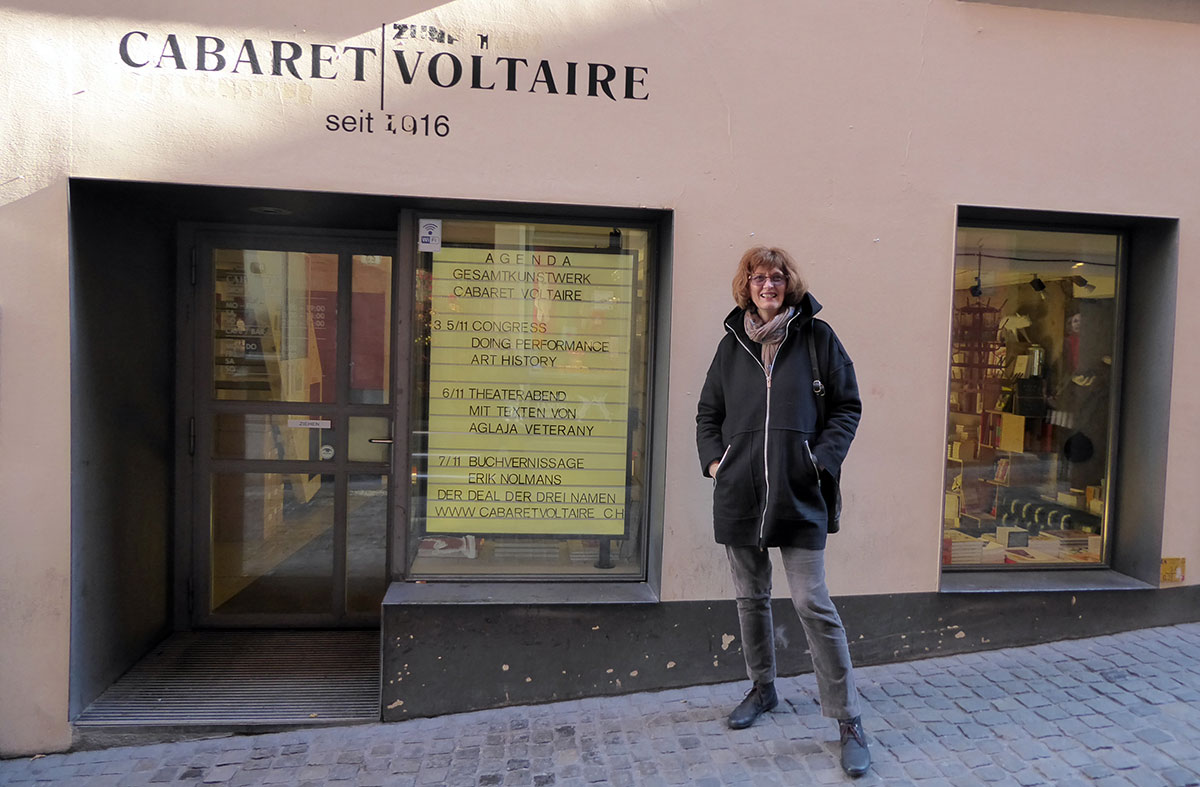 Júlia Klaniczay at the entrance of Cabaret Voltaire, Zürich, Switzerland, 2016.