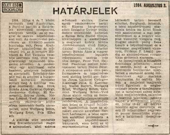 Határjelek Szimpozion - Élet és Irodalom, 1984. augusztus 3.