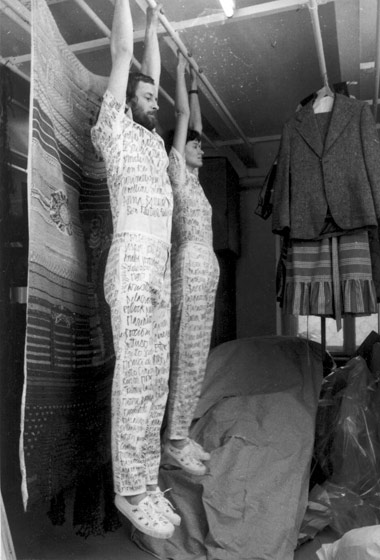 György Galántai and Júlia Klaniczay in the textile store room of the Savaria Museum / Galántai György és Klaniczay Júlia a Savaria Múzeum textilraktárában, Szombathely, 1981.