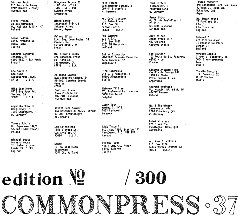 List of participants of Commonpress 37, 1980.