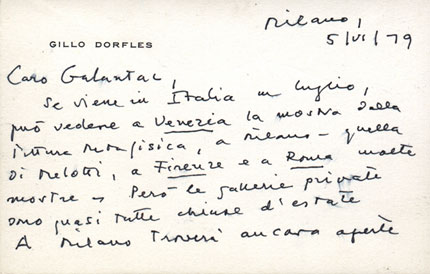 Letter by Gillo Dorfles to György Galántai, 1979.