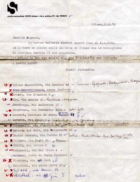 Letter from Studio Santandrea, Milano, Italy, 1979.