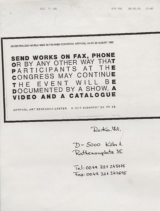 Fax by Ro.Ka.Wi - ASA (Art Service Association) for Artpool’s Faxzine, 1992.