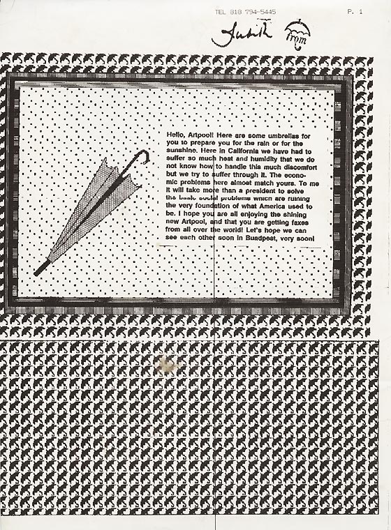Fax by Judit Hoffberg for Artpool’s Faxzine, 1992.