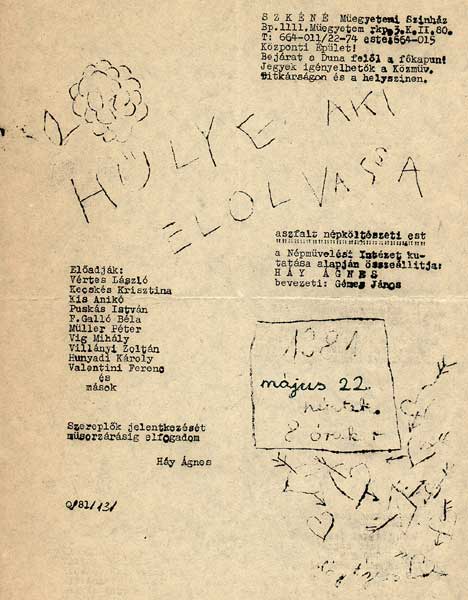 Meghívó az aszfalt népköltészeti estre, 1981.
