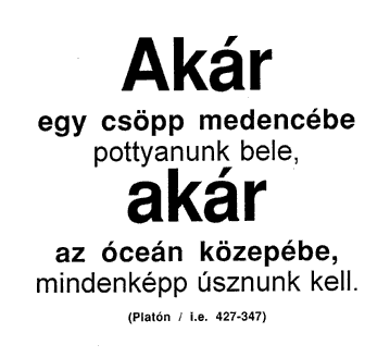 Akár egy csöpp medencébe pottyanunk bele, akár az óceán közepébe, mindenképp úsznunk kell. (Platón / i.e. 427-347)